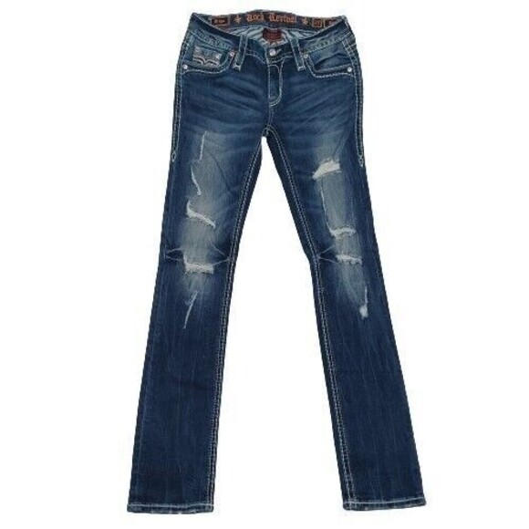 Rock Revival Priya Women’s Size 27 Straight Leg Distressed Rhinestones Jeans - Picture 6 of 12